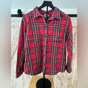 L.L. Bean Women’s Stewart Red Plaid Button-Up Flannel Shirt. Size XL